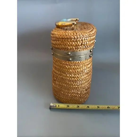 Vtg Straw Purse Oval Box Handbag Fabric Lined 1950s/ 1960s Italy - Read Details - Picture 15 of 15